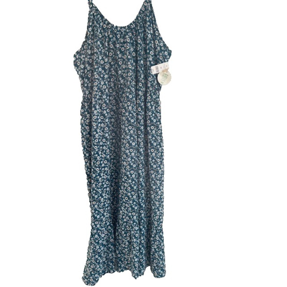 Dip Linen Blend Teal and White Floral Maxi Dress Womens 3X
